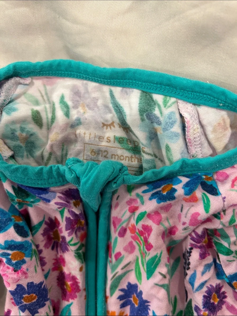 Little Sleepies Floral Footed One-Piece Pajama Romper - Teal & Purple